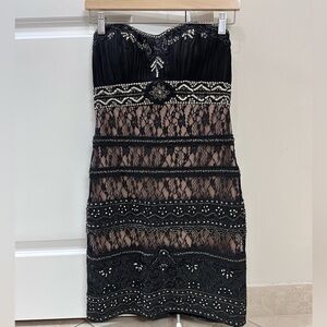 Sue Wong Black Lace Strapless Dress